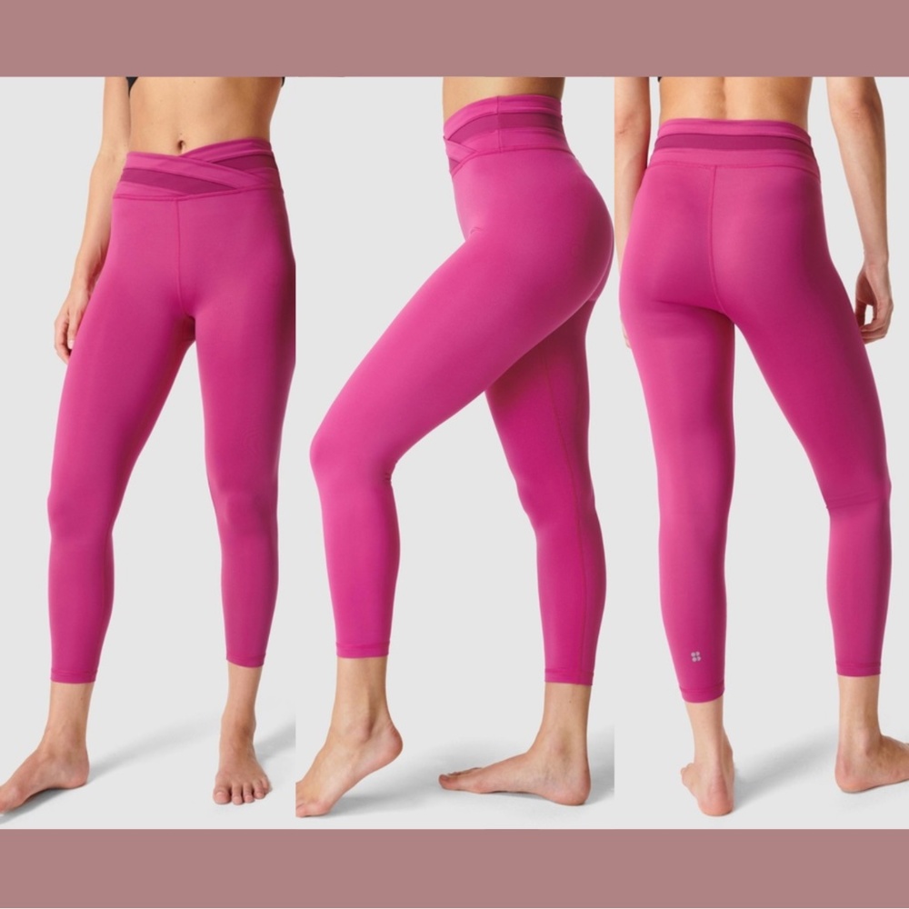 NWT$88 SWEATY‎ BETTY [ Medium 8 US ] All Day Crossover Waist Leggings Phlox Pink
